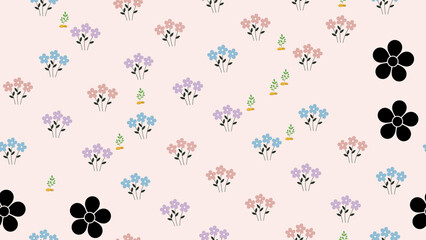 Seamless pattern of pastel and black flowers © lisnadaulay