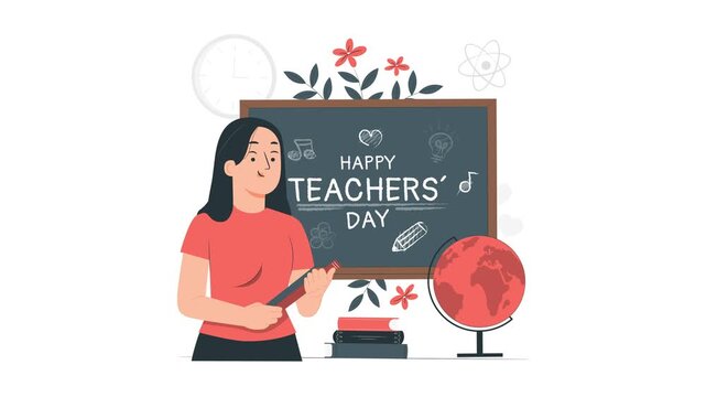 Teacher celebrating teachers day. Education and learning concept for academic marketing, school presentations, and knowledge business visuals