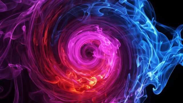 Abstract neon smoke swirls: vibrant red, purple, and blue vortex motion background