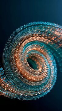 vertical video Macro of transparent optical fibers with glowing light packets moving upward, fiber optic internet data speed video