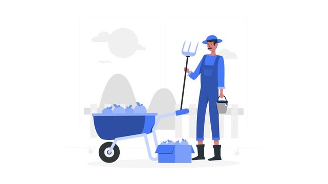 Farmer with tractors and wheelbarrow. Farm and animal concept for agriculture marketing, tractor business, and rural presentations