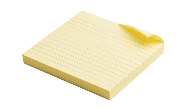 Yellow lined sticky note pad with a curled corner