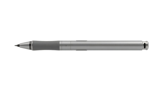 Digital pen with slim precision body, fine electronic tip and clean modern handwriting-input design, photorealistic, front 3/4 view, horizontal orientation, ultra-high-resolution 8K product