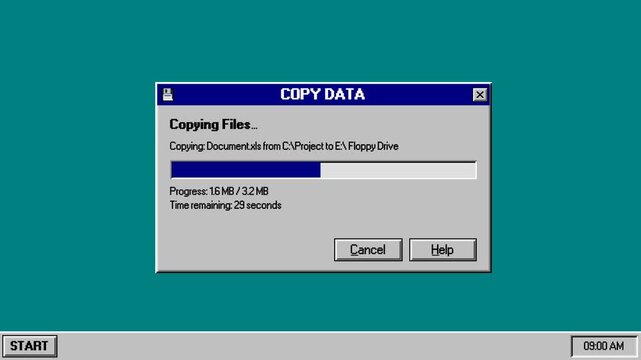 Windows 95 copy data file transfer retro desktop animation 4K