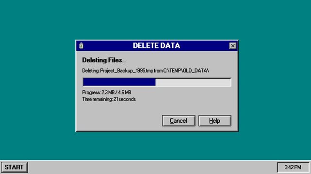 Windows 95 retro delete data file progress bar animation 4K