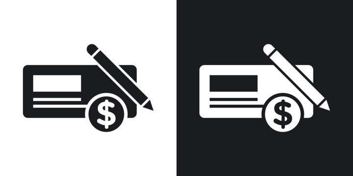 Money check icon flat outline in black