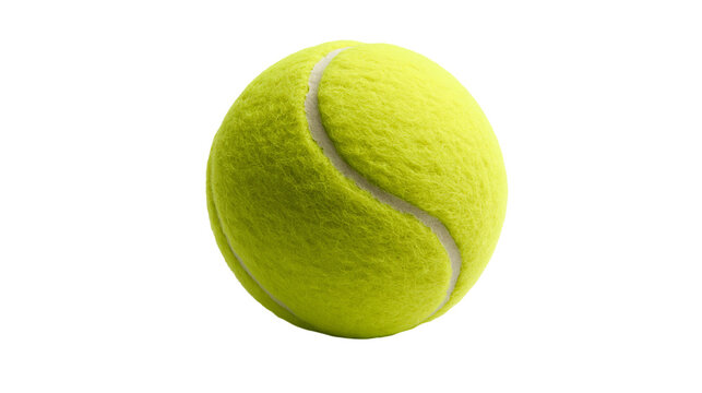 Bright neon yellow fuzzy tennis ball with white curved seam