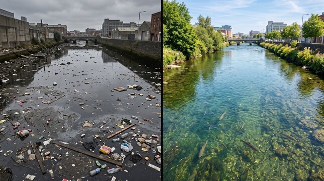 Polluted to Clean River