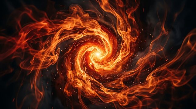 Swirling orange and red fire vortex with glowing sparks on black background