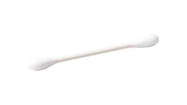 White cotton swab with soft fiber tips and a thin paper stick
