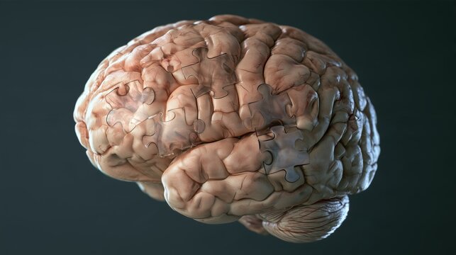 Discussion on Alzheimer's disease and memory loss through the visual representation of a brain with missing pieces