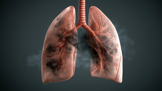 Chronic lung damage caused by air pollution and smoking in human lungs