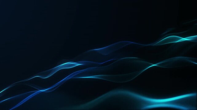 Seamless loop of layered cyan and blue mesh waves across a dark background, with generous space above for presentation headings and technology titles.