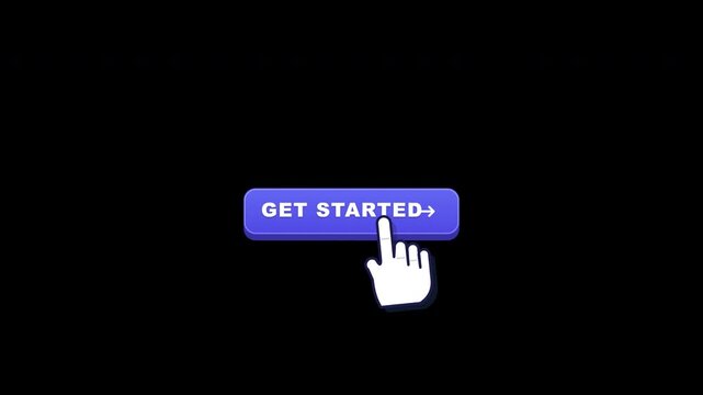 Flat cursor pointer hand animation clicking with ripple effect and sparkle particle on transparent background