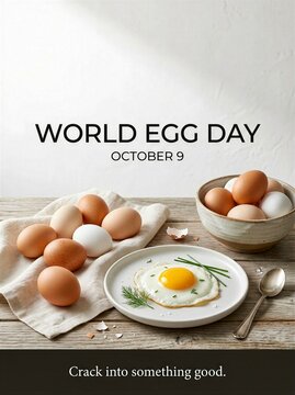 World Egg Day October 9 with fresh eggs and fried egg