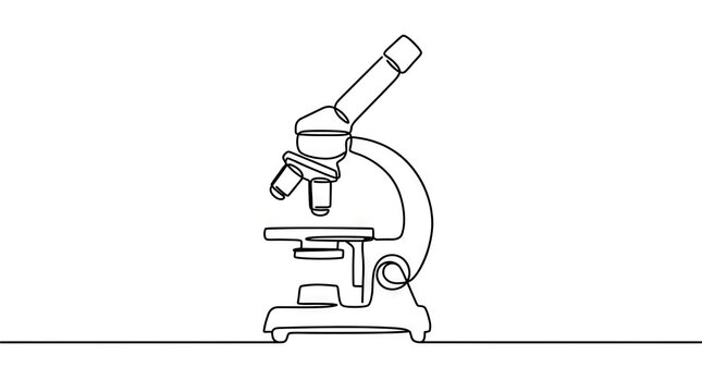 Continuous line art of a laboratory microscope.