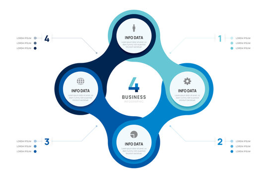 Business Infographic Diagram Template with Connected 4 step Presentation, Icon Elements, Vector Illustration