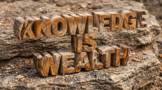 Knowledge Is Wealth Petrified Palm Wood Text