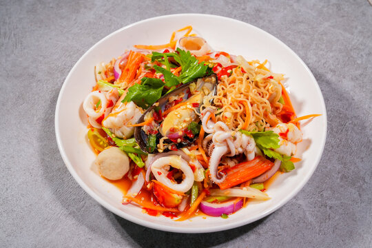 assorted thai food in flat lay composition