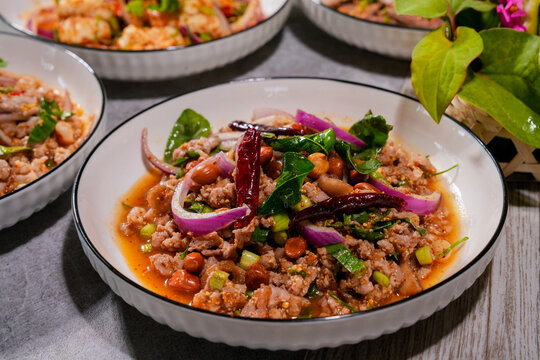 assorted thai food in flat lay composition
