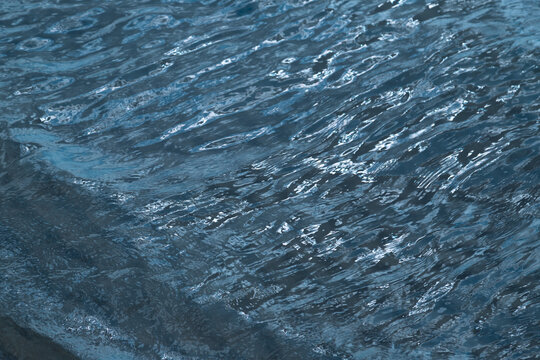 Close-up view of blue rippling water with reflective highlights, gentle waves and natural texture conveying calm and movement.