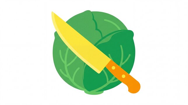 Flat vegetables vektor illustration of a green cabbage and knife