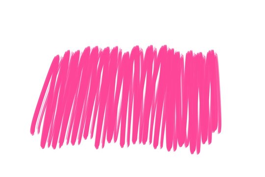Messy vibrant pink scribble brush texture isolated on white for artistic creative use.