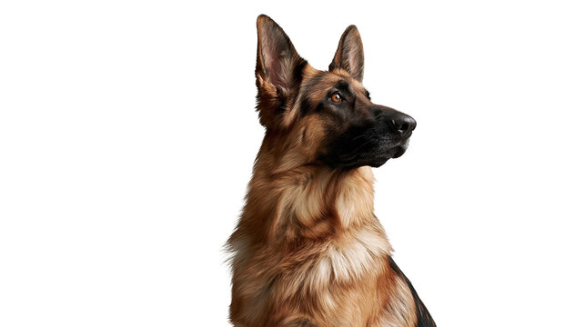 Alert German Shepherd dog with black and tan fur looking to the side