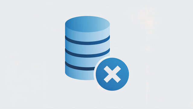 Blue database icon with white X for data error and storage failure