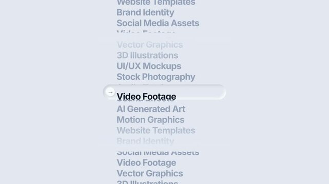 Clean light mode neumorphic UI animation selecting vector graphics category