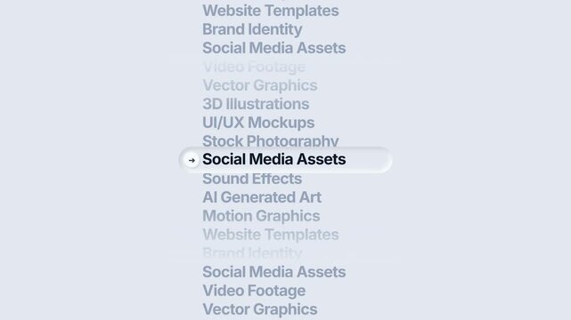 Clean light mode neumorphic UI animation selecting 3D illustrations category