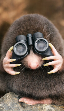Curious Mole with Binoculars