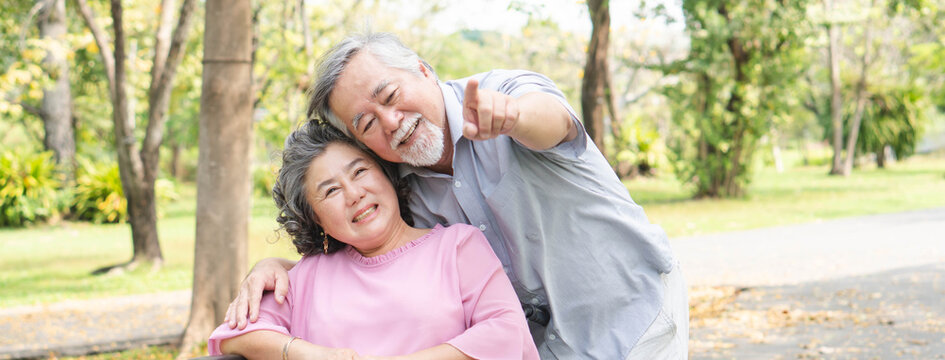 Healthy asian senior couple smiling with happiness