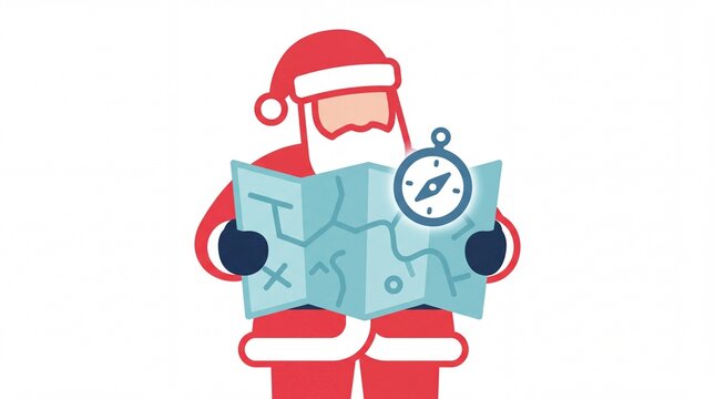 Chrismest natal vektor santa claus reading a map with a compass
