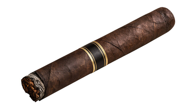 Premium dark brown hand rolled cigar with black and gold paper band