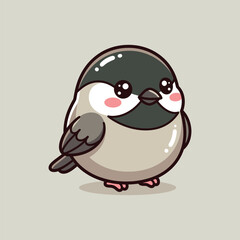 Obraz premium Cute kawaii chubby chickadee bird with black cap, cartoon vector illustration
