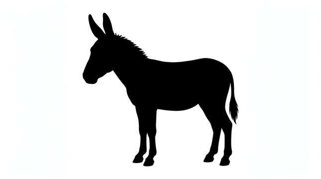 Black silhouette of a standing donkey isolated on a simple plain surface for farm animal design and nature graphics