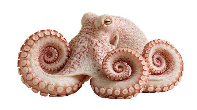 Detailed common octopus with curled tentacles and visible suction cups
