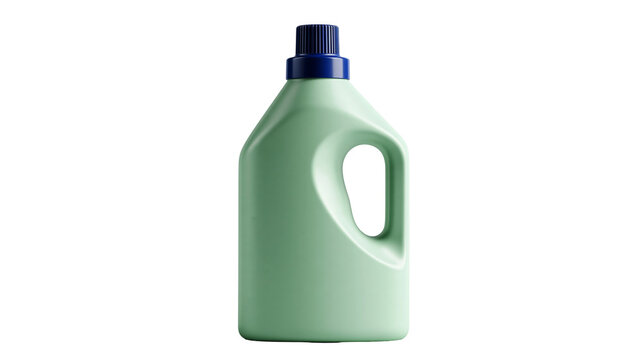 Light green plastic laundry detergent bottle with dark blue screw cap