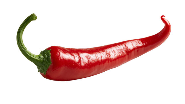 Fresh vibrant red chili pepper with green stem