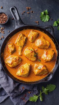 Skillet chicken simmering in creamy sauce