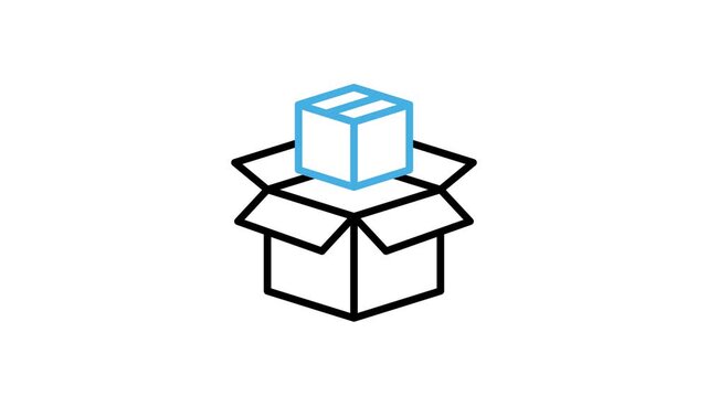 Parcel or gift inside a cardboard box icon animation. Animated open the package, container and product video loops for delivery, shipping, shipment, packing, distribution. Motion graphics