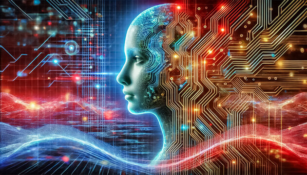 Futuristic Human Enhanced with Digital Waves and Vibrant Colors