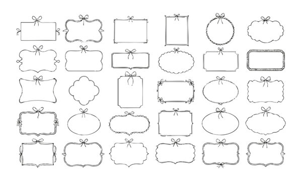 Hand Drawn Vintage Frame and Decorative Label Set.