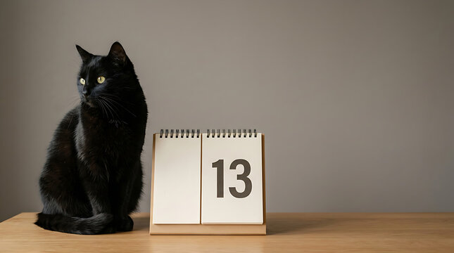 Black Cat Sitting Near a Calendar for Friday the 13th