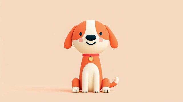 Adorable animated dog sitting happily and wagging its tail on a plain background. This charming stop motion character is perfect for kids content, pet care promotions, and joyful projects