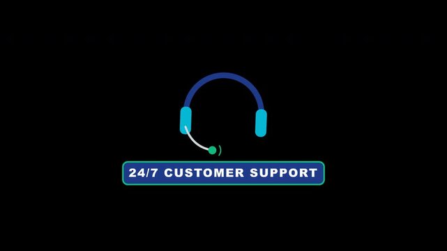 Flat design customer service headset support callout badge swaying with active green LED and radiating voice waves, isolated on transparent background