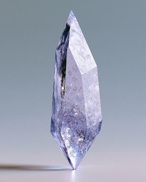 A large multifaceted crystal containing miniature interconnected topic clusters, tiny geometric structures suspended inside, photorealistic 3D materials, pale lavender and icy blue reflections, clean