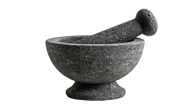 Dark grey volcanic stone mortar and pestle set for grinding spices and herbs