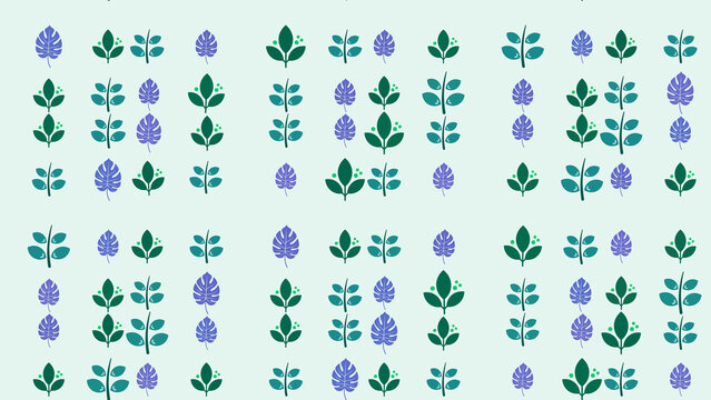 Pattern of stylized green and purple leaves